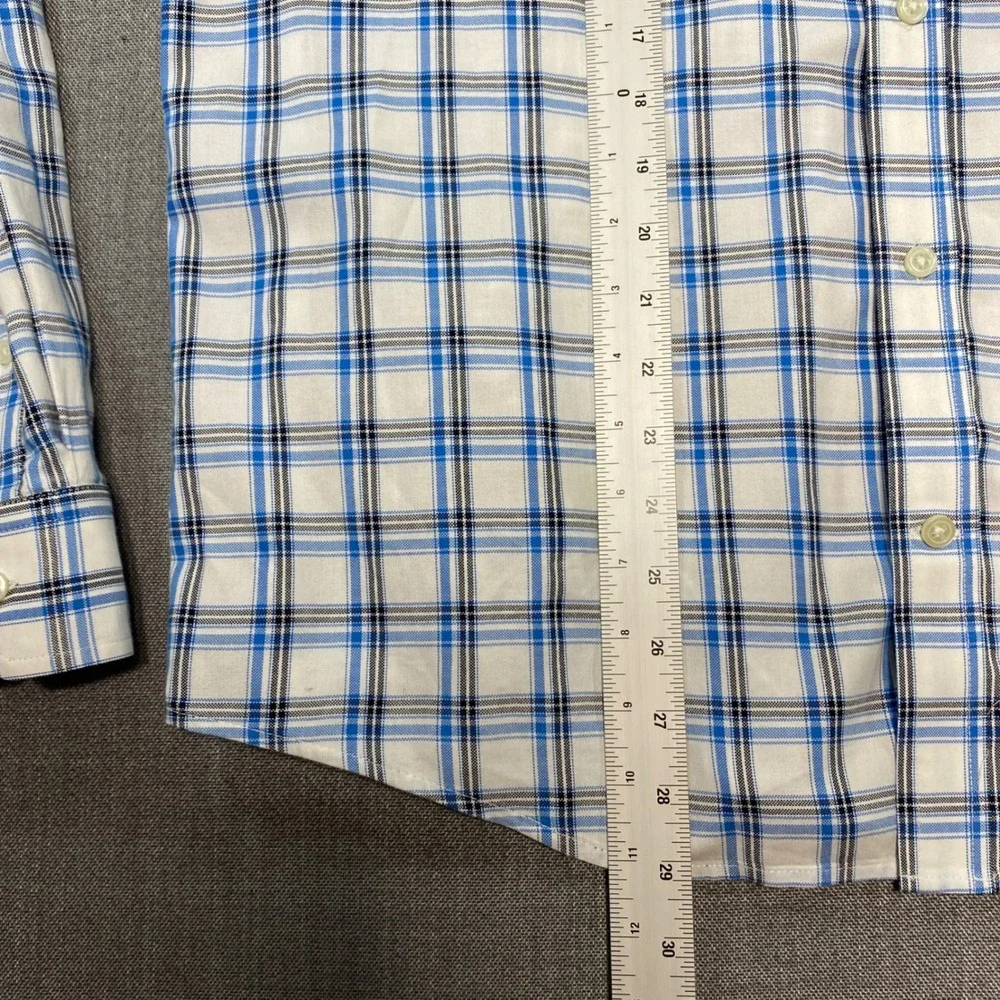 Banana Republic Mens Large Untucked Fit Oxford Shirt Blue Plaid Cotton